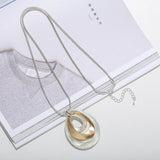Rose Silver Alloy Long Necklace Punk Oval Metal Pendant Necklaces Women Jewelry