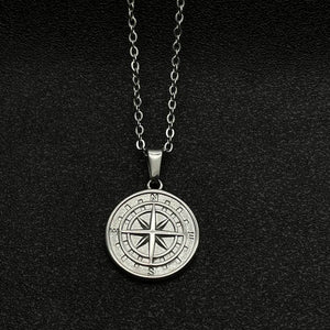 Compass Pendant Men Necklace Stainless Steel Hip Hop North Star Charm Jewelry