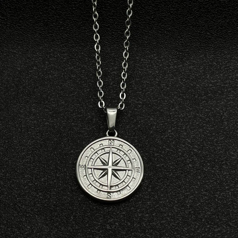 Compass Pendant Men Necklace Stainless Steel Hip Hop North Star Charm Jewelry