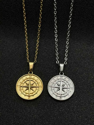 Compass Pendant Men Necklace Stainless Steel Hip Hop North Star Charm Jewelry