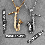 Saxophone Long Men Necklaces Pendant Chain Punk Stainless Steel