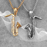 Saxophone Long Men Necklaces Pendant Chain Punk Stainless Steel