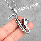 Saxophone Long Men Necklaces Pendant Chain Punk Stainless Steel