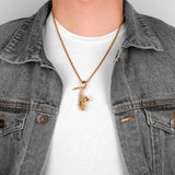 Saxophone Long Men Necklaces Pendant Chain Punk Stainless Steel
