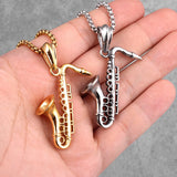 Saxophone Long Men Necklaces Pendant Chain Punk Stainless Steel