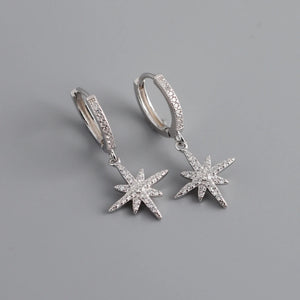 Octagonal Star S925 Silver Drops CZ Zircon Earrings