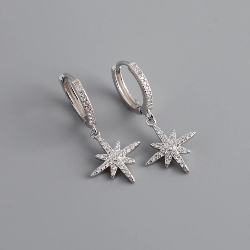 Octagonal Star S925 Silver Drops CZ Zircon Earrings