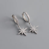Octagonal Star S925 Silver Drops CZ Zircon Earrings