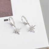 Octagonal Star S925 Silver Drops CZ Zircon Earrings