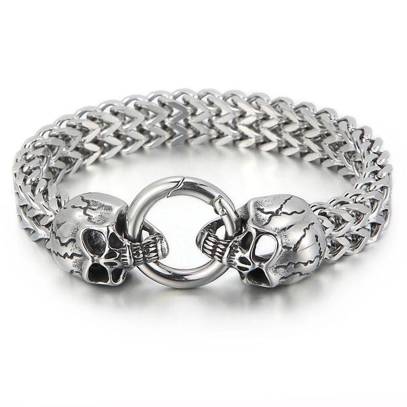 Antique Silver Skull Bracelet Stainless Steel 8.66inch