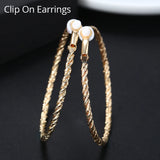 Silver Big Round Hoop Clip Earrings No Hole for Women Twisted Circle