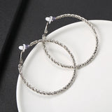 Silver Big Round Hoop Clip Earrings No Hole for Women Twisted Circle