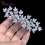 Silver CZ Bridal Hair Comb Zircon Flower Headpiece
