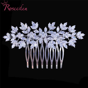 Silver CZ Bridal Hair Comb Zircon Flower Headpiece