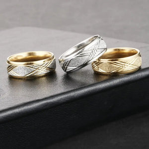 Silver Casual Wedding Band Rings Stainless Steel Rhinestone Carved Finger Rings