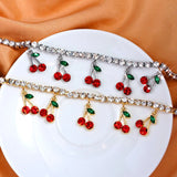 Silver Cherry Rhinestone Anklet Crystal Ankle Bracelet Boho Beach Jewelry