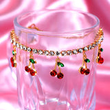 Silver Cherry Rhinestone Anklet Crystal Ankle Bracelet Boho Beach Jewelry