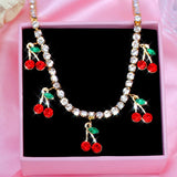Silver Cherry Rhinestone Anklet Crystal Ankle Bracelet Boho Beach Jewelry