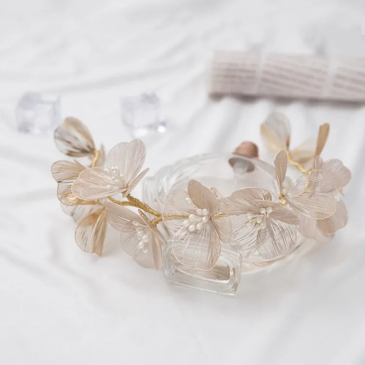 Silver Copper Floral Bridal Hair Crown Tiara Hand wired Wedding Headband