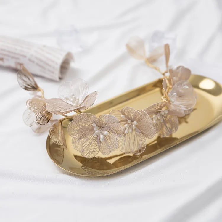 Silver Copper Floral Bridal Hair Crown Tiara Hand wired Wedding Headband