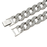 Silver Cuban Chain Necklace Zircon Pendant Choker Collar