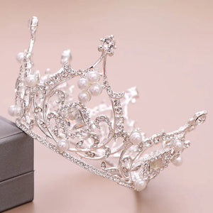 Crystal Pearls Tiaras Crown Bride Wedding Hair Jewelry