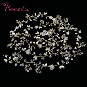 Silver Bride Headband Hair Vine Crystal Floral Pearls Tiara