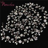 Silver Bride Headband Hair Vine Crystal Floral Pearls Tiara