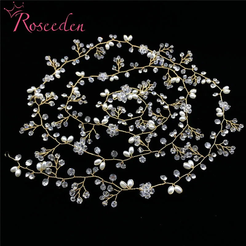 Silver Bride Headband Hair Vine Crystal Floral Pearls Tiara