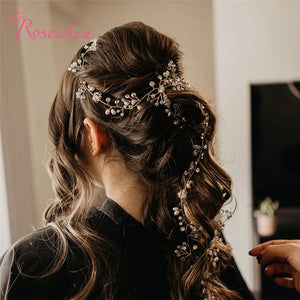 Silver Bride Headband Hair Vine Crystal Floral Pearls Tiara