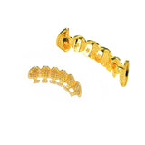 Silver Hip Hop Fang Teeth Caps CZ Top & Bottom Clown Skull Grills Set