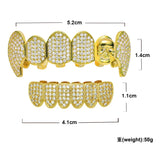 Silver Hip Hop Fang Teeth Caps CZ Top & Bottom Clown Skull Grills Set