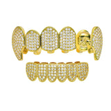 Silver Hip Hop Fang Teeth Caps CZ Top & Bottom Clown Skull Grills Set