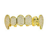 Silver Hip Hop Fang Teeth Caps CZ Top & Bottom Clown Skull Grills Set