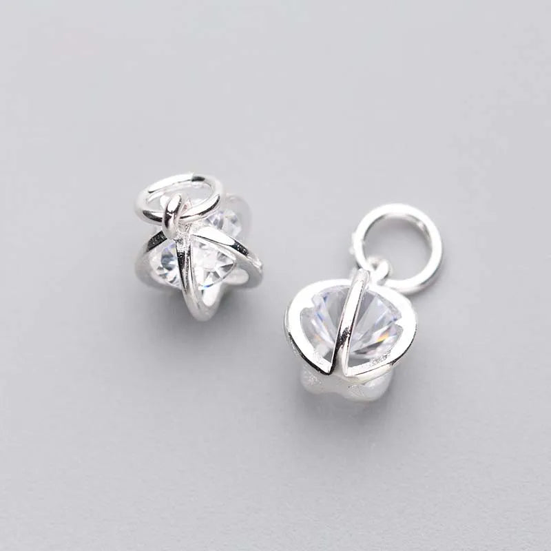 925 Silver Hollow Ball Zircon Charms 10x7mm