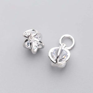 925 Silver Hollow Ball Zircon Charms 10x7mm