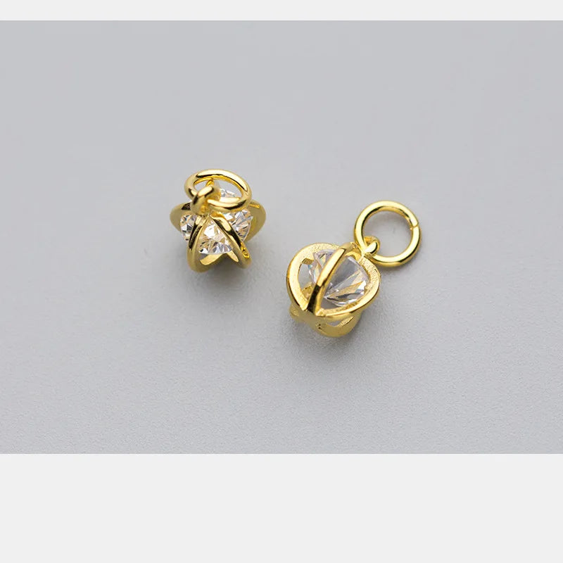 925 Silver Hollow Ball Zircon Charms 10x7mm