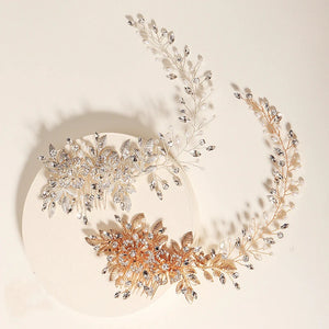 Silver Leaf Bridal Hair Comb Vine Rhinestone Pearl Wedding Headband
