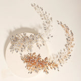 Silver Leaf Bridal Hair Comb Vine Rhinestone Pearl Wedding Headband
