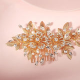 Silver Leaf Bridal Hair Comb Vine Rhinestone Pearl Wedding Headband