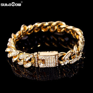 Men Hip Hop Cuban Link Chain Bracelets Iced Out Rhinestone Cuban Chain