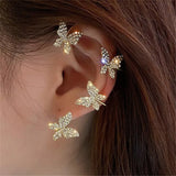 Silver Butterfly Ear Clips for Women Zircon Ear Cuff Earrings