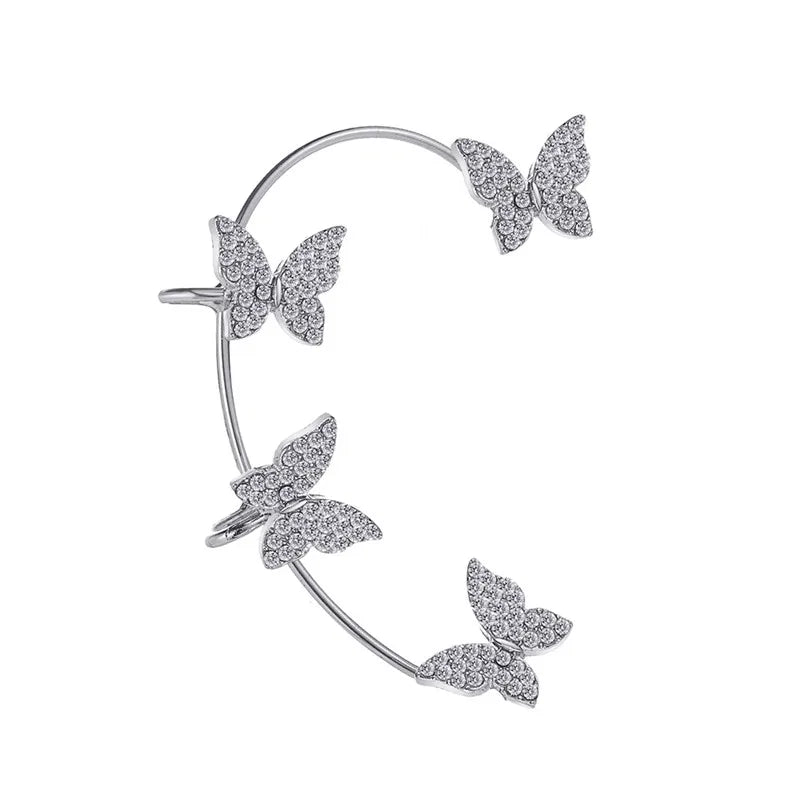 Silver Butterfly Ear Clips for Women Zircon Ear Cuff Earrings