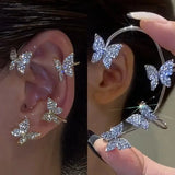 Zircon Butterfly Ear Clips, No Piercing, Sparkling Wedding Jewelry
