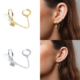 Silver Plated Double Hole Link Chain Circle Hoop Earrings