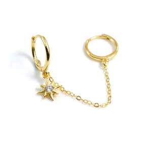 Silver Plated Double Hole Link Chain Circle Hoop Earrings