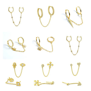 Silver Plated Double Hole Link Chain Circle Hoop Earrings