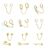 Silver Plated Double Hole Link Chain Circle Hoop Earrings