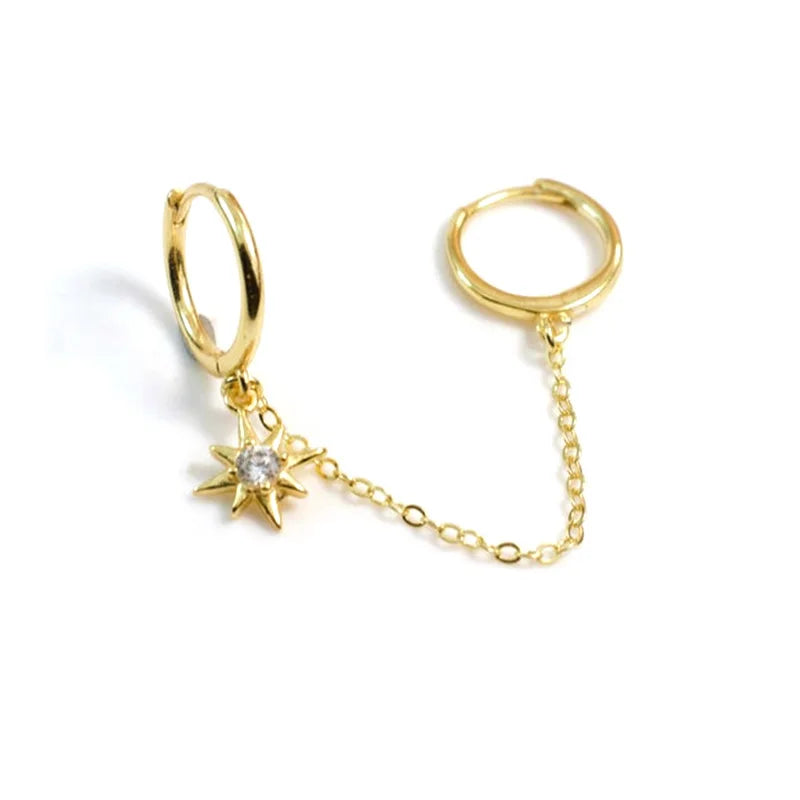 Silver Plated Double Hole Link Chain Circle Hoop Earrings