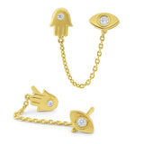 Silver Plated Double Hole Link Chain Circle Hoop Earrings